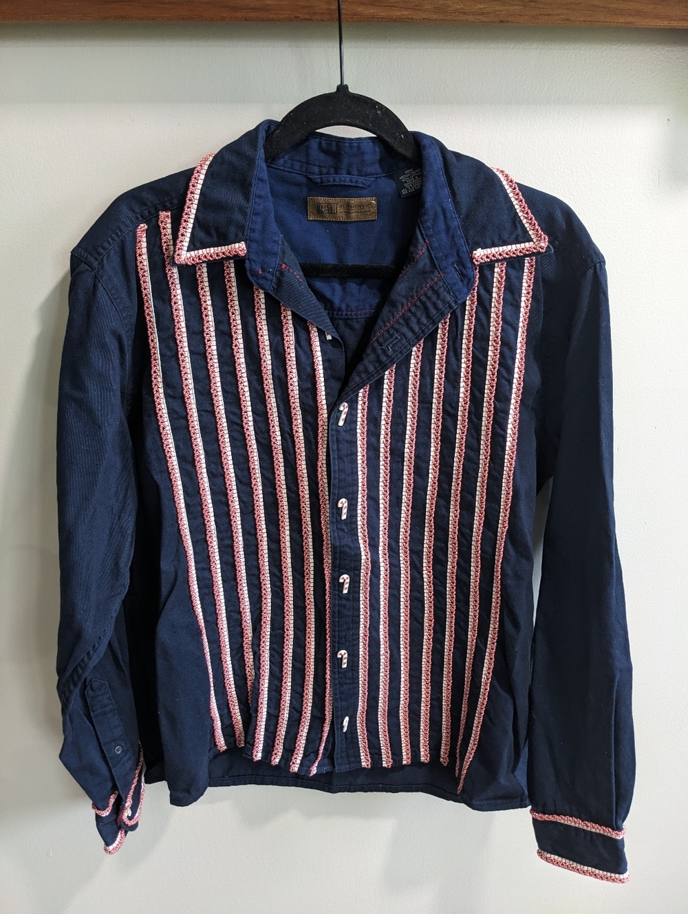 RARE Vintage Faded Glory Men's Candy Cane Long Sleeve Button Up Medium